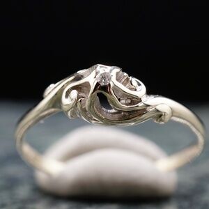 c.1900 Art Nouveau Diamond Engagement Ring 14k solid white gold Art Deco